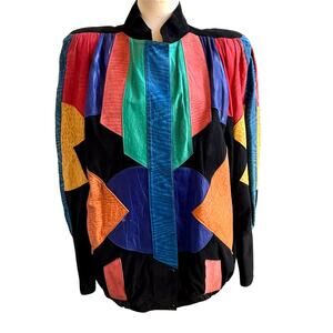 VTG 80s El Toro Leather Bomber Jacket Womens sz L XL Colorblock Suede Art